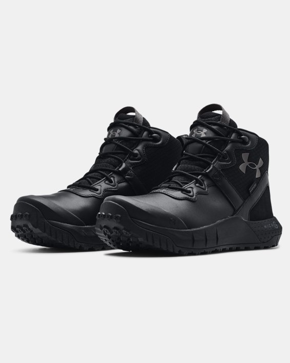 Men's UA Micro G® Valsetz Mid Leather Waterproof Tactical Boots in Black image number 3
